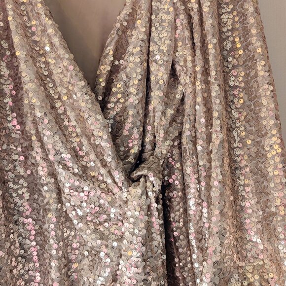 Eloquii Gold Sequin Wrap Dress Size 16 - Picture 6 of 6